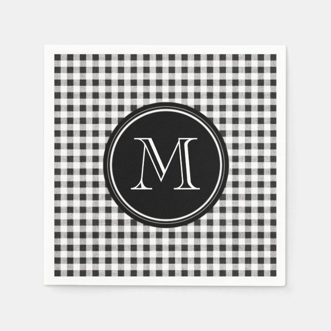 Black and White Gingham, Your Monogram Napkin (Front)