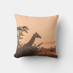 BLACK AND WHITE GIRAFFE ON BROWN GRASS FIELD CUSHION