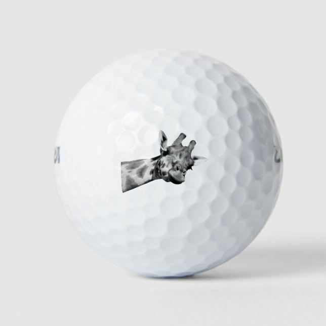Black and White Giraffe Portrait Golf Balls (Front)