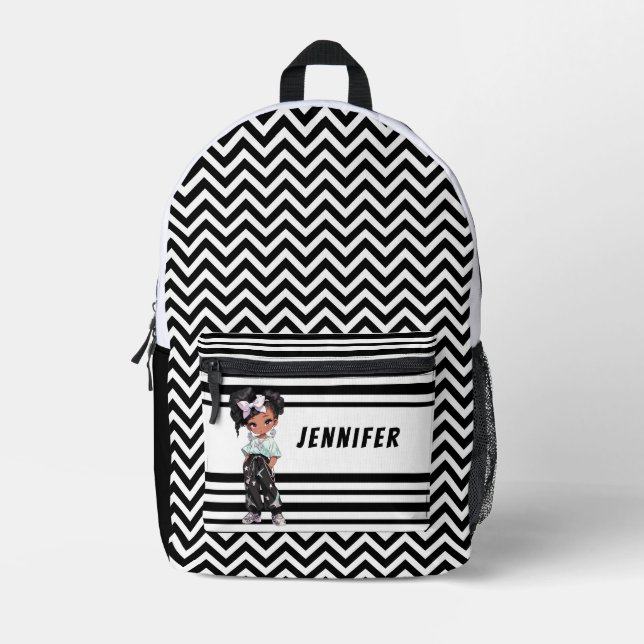 Black and White Girl Printed Backpack (Front)