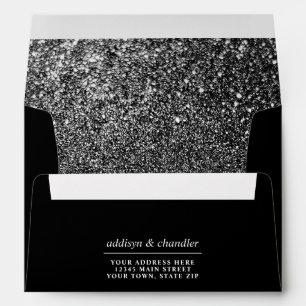Black and White Glam Chic Modern Wedding Glitter Envelope