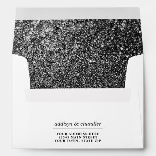 Black and White Glam Chic Modern Wedding Glitter Envelope