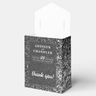 Black and White Glam Chic Modern Wedding Glitter Favour Box