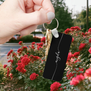 Black and White Glam Signature Name Key Ring