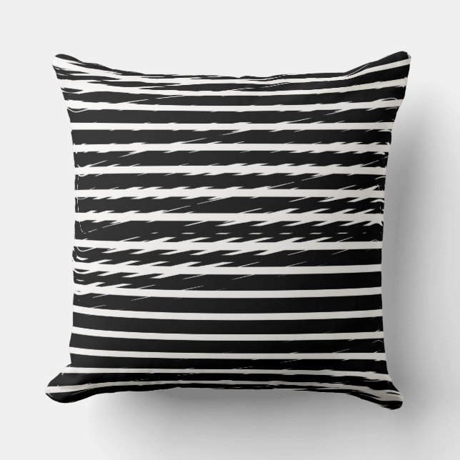 Black and White Glitch Signal Stripes Cushion (Front)