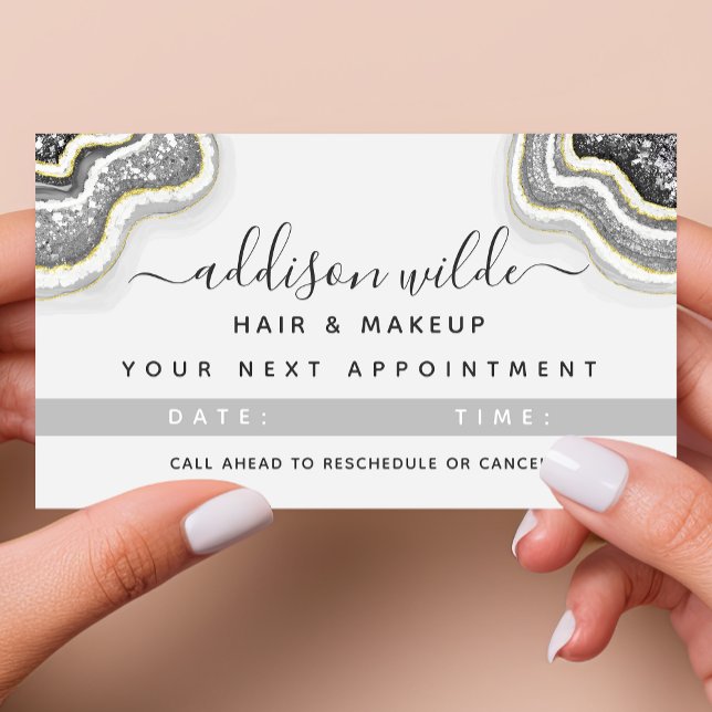 Black And White Glitter Agate Geode Luxe Chic Appointment Card (Creator Uploaded)