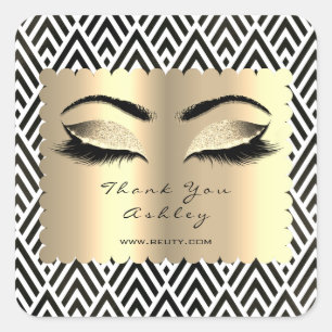 Black And White Glitter Gold Lash Eyes Thank You Square Sticker