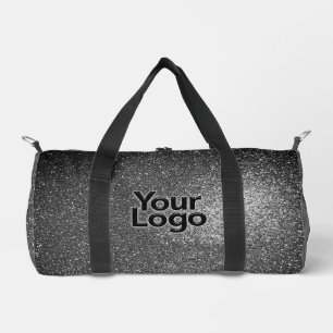 Black and White Glitter Luxury Business Logo Duffle Bag
