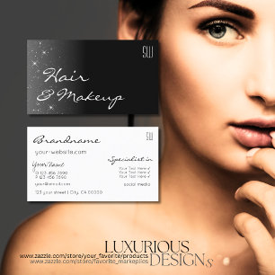 Black and White Glitter Stars with Monogram Modern Business Card