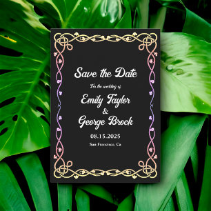 Black And White Glow Neon Frame Floral Wedding Save The Date