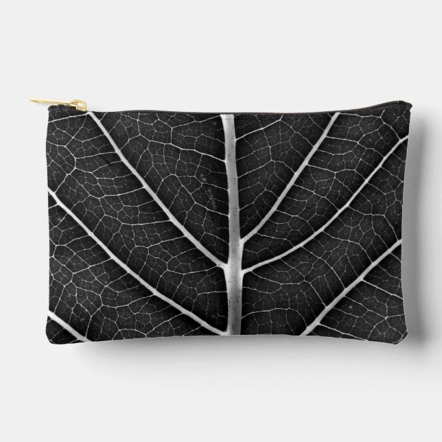 Black and white glowing leaf close-up accessory pouch (Front)