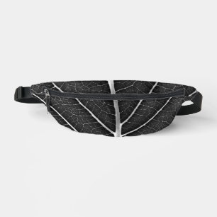 Black and white glowing leaf close-up bum bags