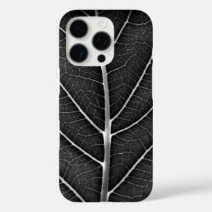 Black and white glowing leaf close-up iPhone 16 pro case