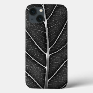 Black and white glowing leaf close-up iPhone 13 case