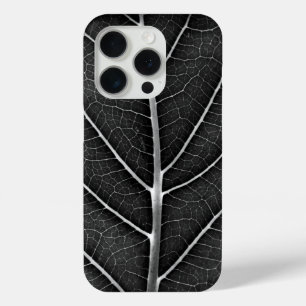 Black and white glowing leaf close-up iPhone 15 pro case