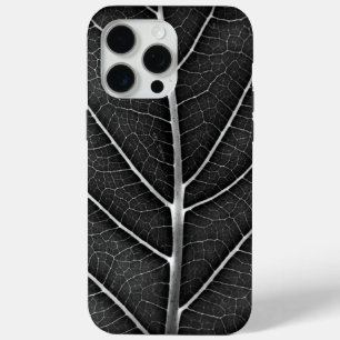 Black and white glowing leaf close-up iPhone 15 pro max case
