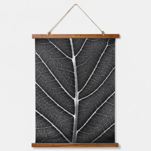 Black and white glowing leaf close-up hanging tapestry