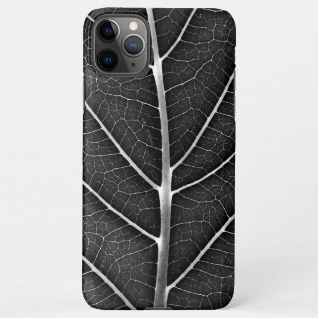 Black and white glowing leaf close-up iPhone case (Back)