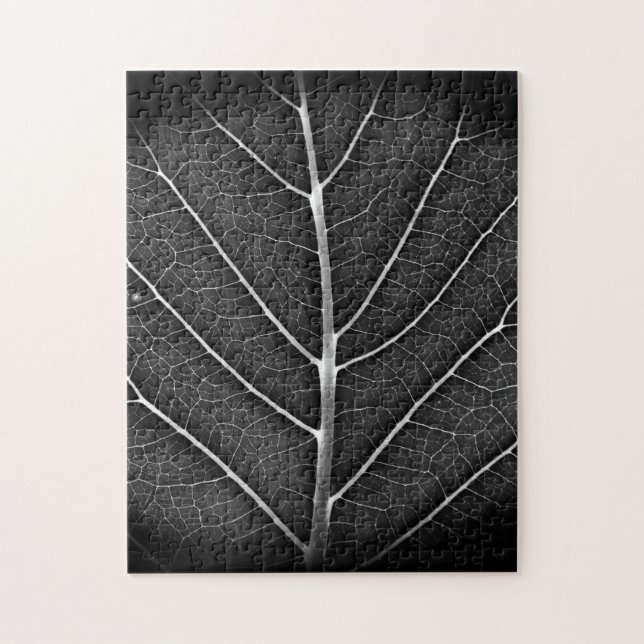 Black and white glowing leaf close-up jigsaw puzzle (Vertical)