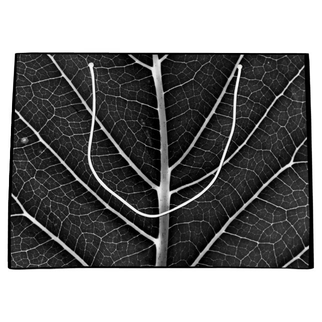 Black and white glowing leaf close-up large gift bag (Front)