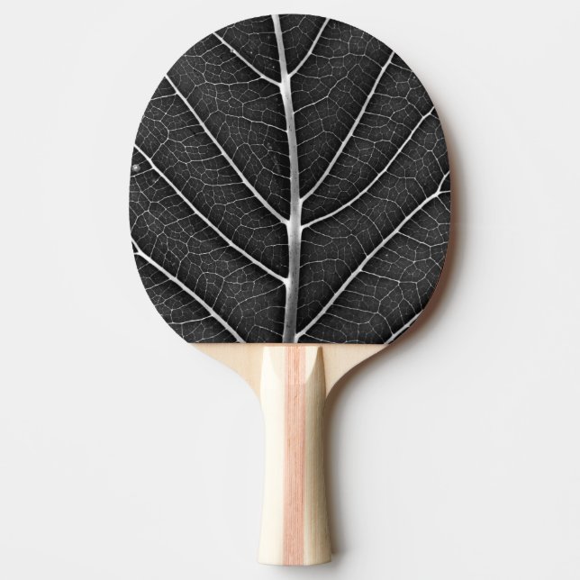 Black and white glowing leaf close-up ping pong paddle (Front)