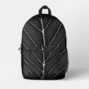 Black and White Glowing Leaf Close-Up Printed Backpack