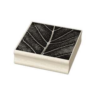 Black and White Glowing Leaf Close-Up Rubber Stamp