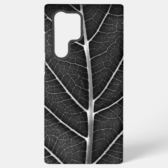 Black and white glowing leaf close-up samsung galaxy s22 ultra case (Back)