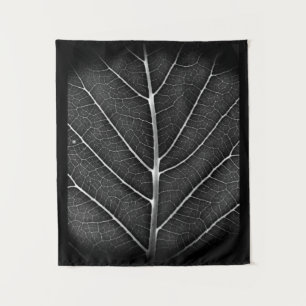 Black and white glowing leaf close-up tapestry