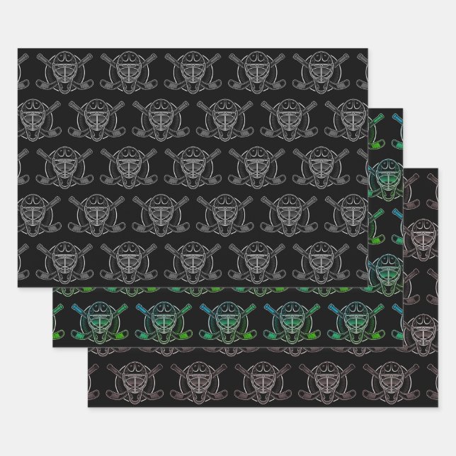 Black And White Goalie Mask Wrapping Paper Sheet (Set)