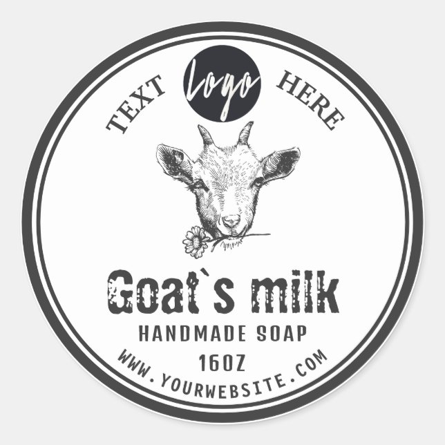 Black and White Goat's Milk Soap Label | Goat Logo (Front)