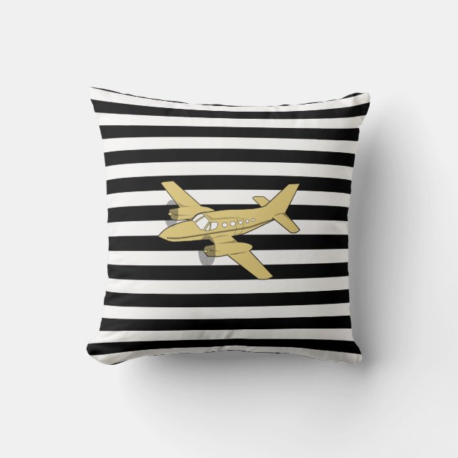 Black and white gold aeroplane Throw Pillow (Front)