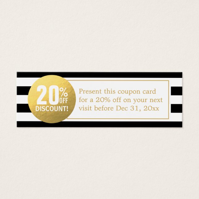 Black and White Gold Beauty Salon Discount Coupon (Front)