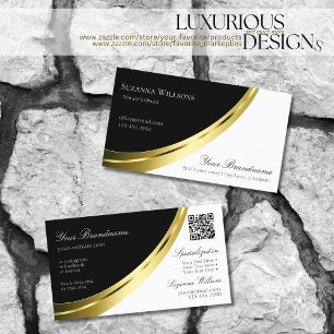 Black and White Gold Decor with QR-Code Modern Business Card