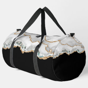 Black and White Gold Faux Glitter Agate Large Duffle Bag