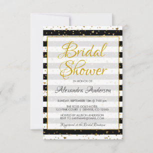 Black and White Gold Foil Hearts Bridal Shower Invitation