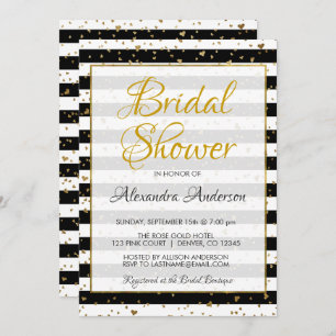 Black and White Gold Foil Hearts Bridal Shower Invitation
