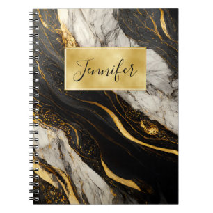 Black and White Gold Marble Modern Elegant Notebook