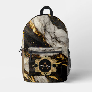 Black and White Gold Marble Modern Stone Printed Backpack