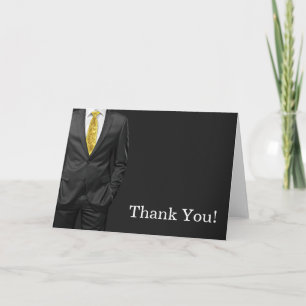 Black and White Gold Tie Tuxedo Thank You Card