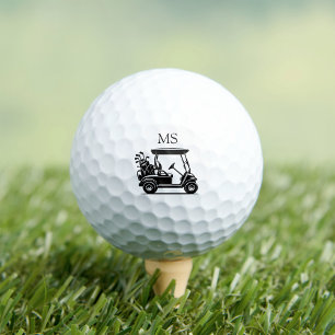 Black and White Golf Cart with Initials Golf Balls