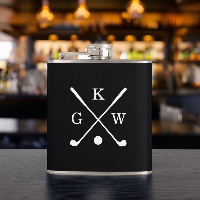 Black and White Golf Clubs Monogrammed Hip Flask (Creator Uploaded)