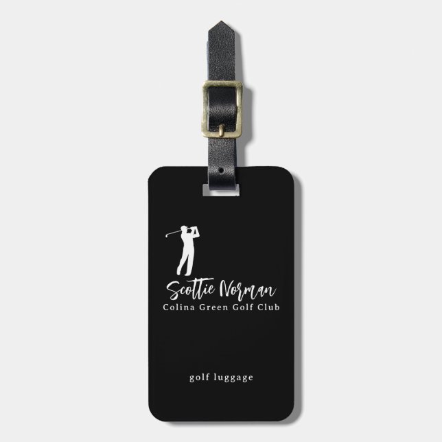 Black and White Golfer Name  Luggage Tag (Front Vertical)
