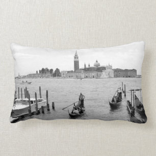 Black and White Gondola in the city of Venice Lumbar Cushion