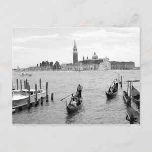 Black and white Gondolier in Venice Postcard