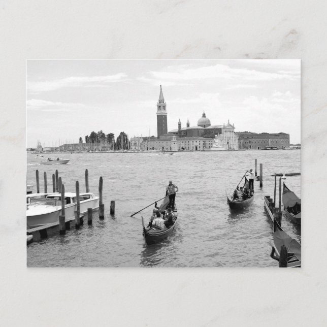 Black and white Gondolier in Venice Postcard (Front)