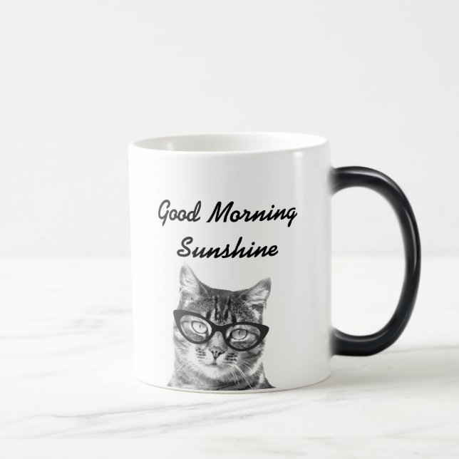 Black and white good morning message 11oz cat mug (Right)
