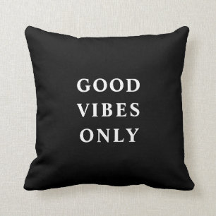 Black and White Good Vibes Only Typographic Cushion