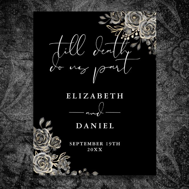 Black And White Goth Roses Floral Wedding Sign (Black And White Goth Roses Floral Wedding Sign)