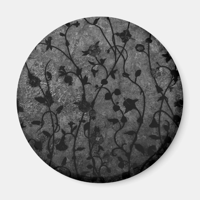 Black and White Gothic Antique Floral Magnet (Front)